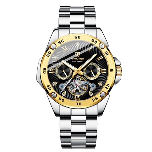 

TEVISE Men Automatic Mechanical Watch Stainless Steel Strap Time Display Luminous Design 3ATM Waterproof Male Fashion Watches for Business & Daily Life (Box Packaged)