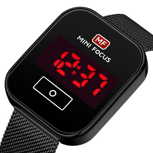 Relógio digital masculino MINI FOCUS Relógio de pulso eletrônico clássico com calendário 3ATM pulseira de malha de aço à prova d'água