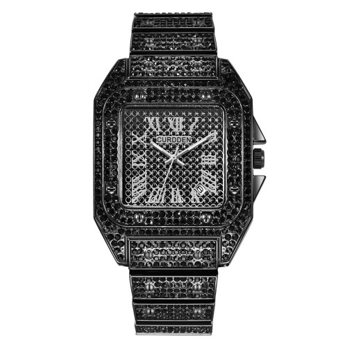 Montre à Quartz pour hommes avec strass Montres de mode pour hommes Montres en diamant exquises Affichage de l'heure et du calendrier Homme Bracelet Cool Cadeaux du Festival d'anniversaire pour hommes