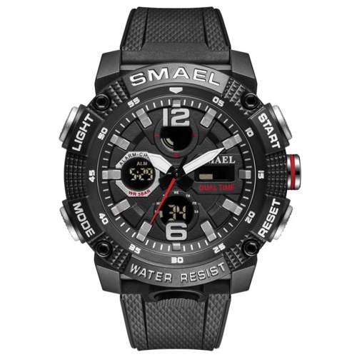 SMAEL 8039 Multifunktions-Sport-Herren-Studenten-Armbanduhr 50M wasserdichtes Quart + digitale Dual-Display-Uhr mit Leucht- / Alarm / Stoppuhr / Woche / Datum