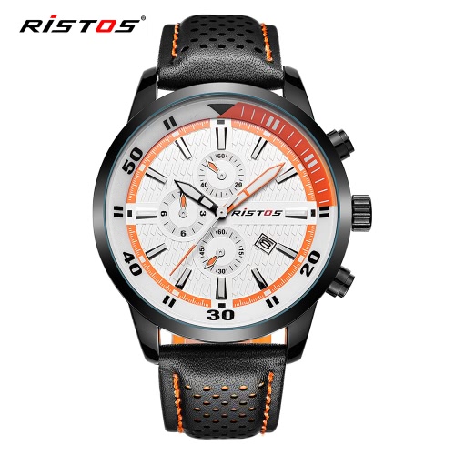 

RISTOS 2017 Luminous Sports Military Style Men Watch Quartz Water-Proof Man Casual Wristwatch PU Leather Strap Masculino Relogio +