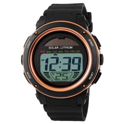 SKMEI Solar Powered Digital Men Women Sports Watch Big Dial 5ATM Water-resistant Multi-function Unisex Wristwatch with Chronograph Alarm Backlight