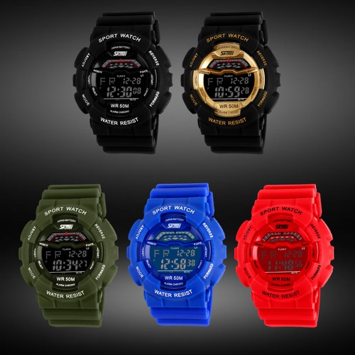 

SKMEI 5ATM Water Resistant Men Digital Wristwatch Outdoor Sports Military Watch with Calendar Alarm Backlight Week Stopwatch