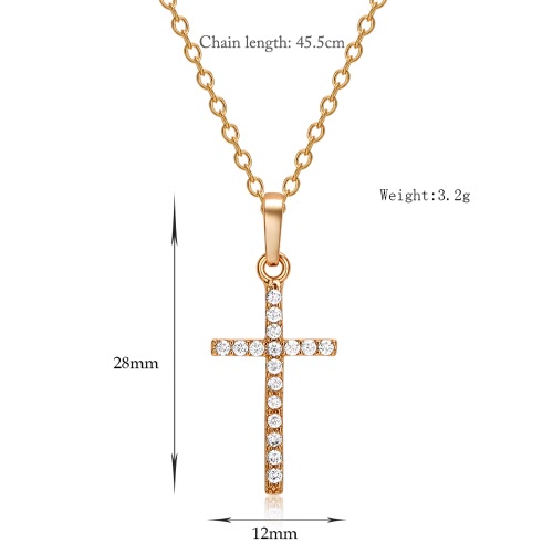 

Fashion Luxurious Copper Gold Plated Zircon Rhinestone Crystal Cross Pendant Necklace Chain Jewelry for Women Girls Gift Party Wedding