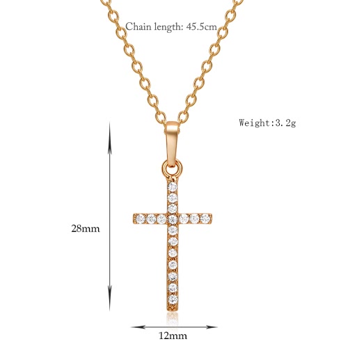 Fashion Luxurious Copper Gold Plated Zircon Rhinestone Crystal Cross Pendant Necklace Chain Jewelry For Women Girls Gift Party Wedding