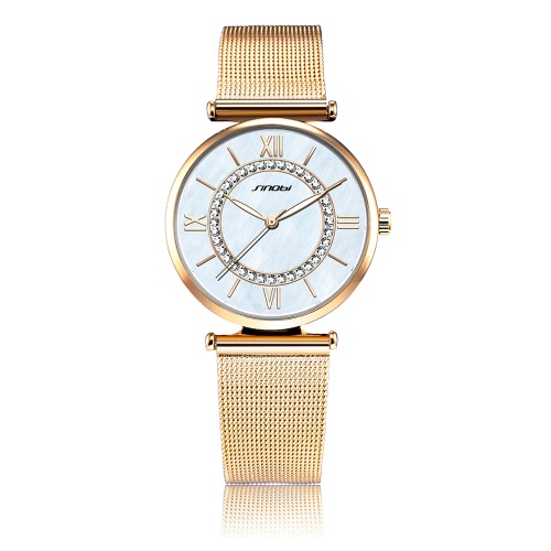 SINOBI Frauen-Quarz-Uhr-Luxusmode-Armbanduhr 3ATM Wasserdicht Strass Dial-analoge Uhr