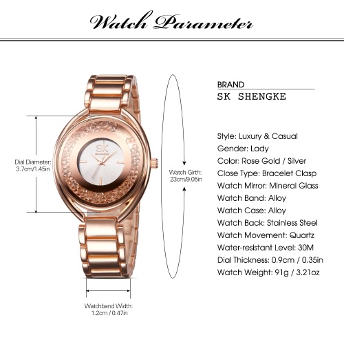 

SK Brand Luxury Rose Gold Steel Women Watches Diamond Quartz Analog 3ATM Water-resistant Ladies Casual Wristwatch Feminio Relogio