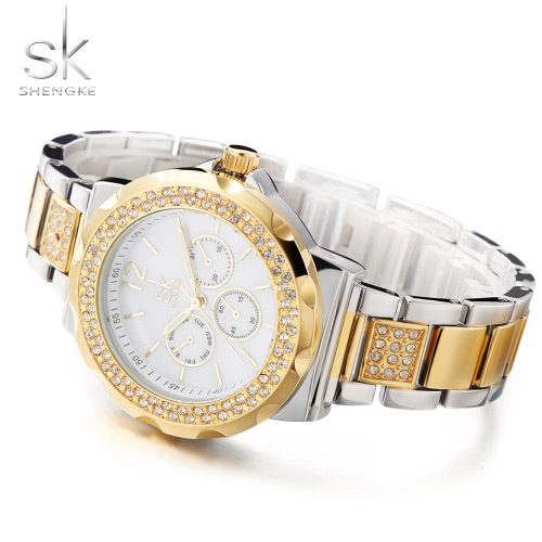

SK 2017 Luxury Gold Stainless Steel Women Watch Quartz Analog 3ATM Water-Resistant Business Watch Ladies Wristwatch