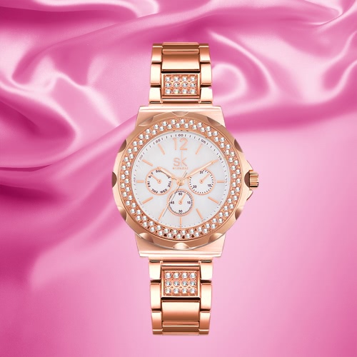 

SK 2017 Luxury Gold Stainless Steel Women Watch Quartz Analog 3ATM Water-Resistant Business Watch Ladies Wristwatch