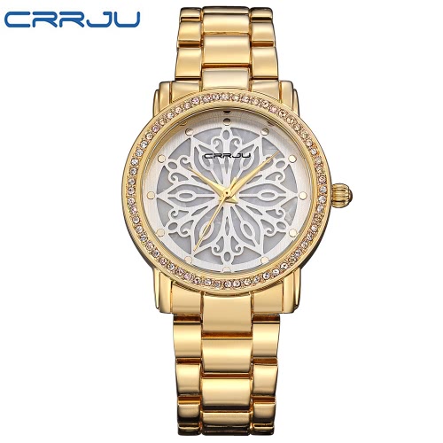 

CRRJU Brand Luxury Diamond Нержавеющая сталь Скелет Деловые женские часы