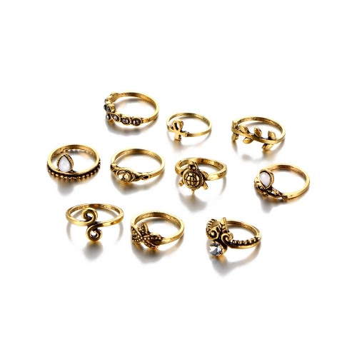 

10Pcs Женские аксессуары Punk Vintage Knuckle Rings Tribal Этнические шарнирные кольца из набора черепах