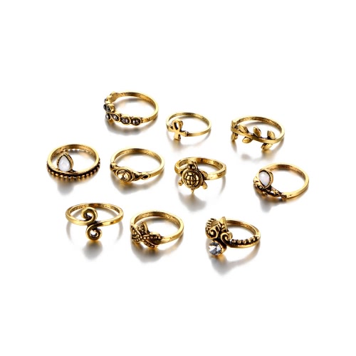 Los anillos punkyes de la vendimia de los accesorios de las mujeres 10Pcs suenan el regalo determinado étnico tribal étnico de la joyería del anillo de la tortuga