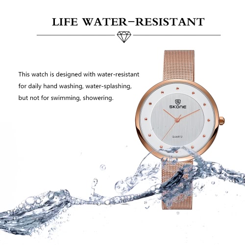 

SKONE 3ATM Water-resistant Wristwatch Fashion Casual Women's Watches Luxury Steel Mesh Band Ultra Thin Ladies Quartz Watch Relogio Feminino