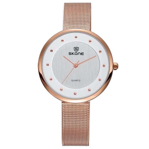 SKONE 3ATM resistente al agua reloj de pulsera de moda casual de las mujeres relojes de acero de lujo de malla de banda ultra delgado señoras reloj de cuarzo Relogio Feminino