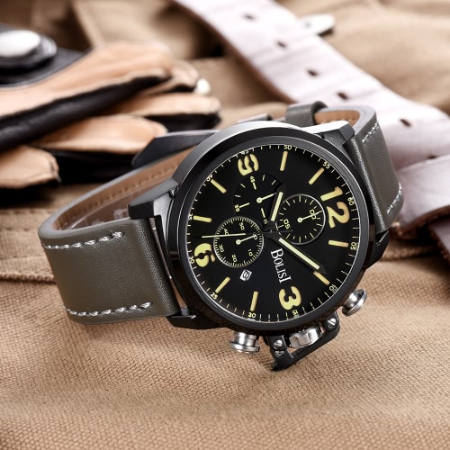 

Bolisi Fashion Casual Quartz Watch 3ATM Water-resistant Men Watch Genuine Leather Wristwatch Male Calendar Timer