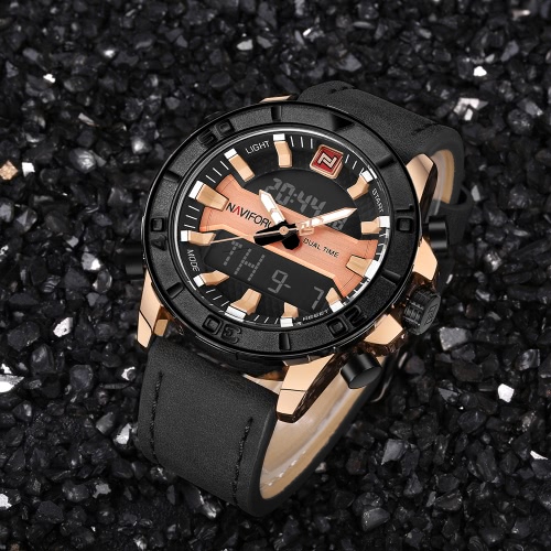 

NAVIFORCE Sport Quartz Watch 3ATM Water-resistant Digital Watch Luminous Genuine Leather Men Wristwatches Male Calendar