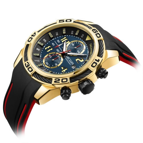 

MEGIR Fashion Sport Silicone Men Watches 3ATM Water-resistant Quartz Luminous Man Wristwatch Chronograph Calendar