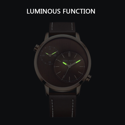 

MINI FOCUS Fashion Genuine Leather Dual Display Men Watches Dual Quartz 3ATM Water-resistant Luminous Casual Man Wristwatch