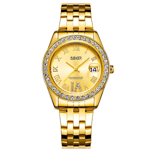 OUBAOER Orologi da donna in acciaio inossidabile di lusso di moda al quarzo 3ATM Calendario da polso da donna casual resistente all'acqua