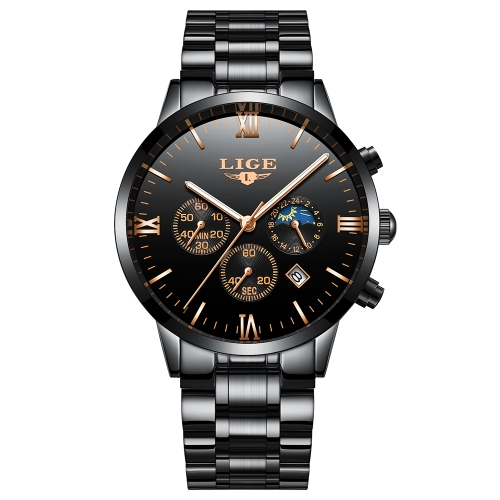 Montres LIGE Fashion en acier inoxydable pour hommes