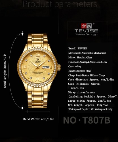 

TEVISE T807B Wrist Watch Men Brand Watch Semi-automatic Mechanical Fashion Luxury Waterproof Watch Luminous Business Casual Watch