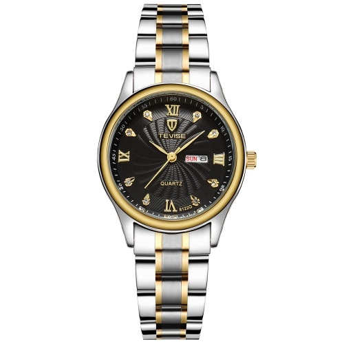 

TEVISE 8122Q Women Watch Кварцевый ремень из нержавеющей стали Простой наручные часы Life Водонепроницаемый календарь Модные повседневные женские часы