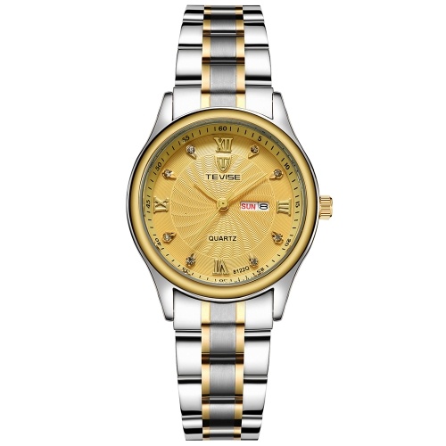 

TEVISE 8122Q Women Watch Кварцевый ремень из нержавеющей стали Простой наручные часы Life Водонепроницаемый календарь Модные повседневные женские часы