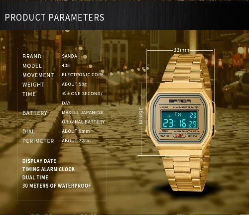 

SANDA 405 Ultra-thin 9mm Sport Watch Men Electronic LED Digital Wrist Watches Waterproof Clock Calendar Watch for Male