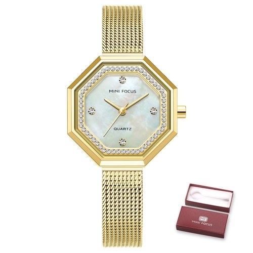 MINI FOCUS Women Quartz Watch Octagon Case Women's Fashion Watches with Crystal Diamonds Steel Mesh Strap 3ATM Waterproof Female Wristbands for Business & Daily Life (Box Packaged)
MINI FOCUS Women Quartz Watch Octagon Case Women's Fashion Watches with Crystal Diamonds Steel Mesh Strap 3ATM Waterproof Female Wristbands for Business & Daily Life (Box Packaged)