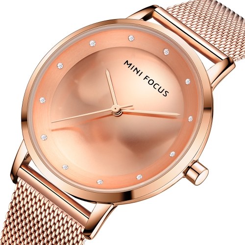 

MINI FOCUS Women Quartz Watch Classic Fashion Mesh Bracelet Watch 3ATM Waterproof Female Watch Box Package