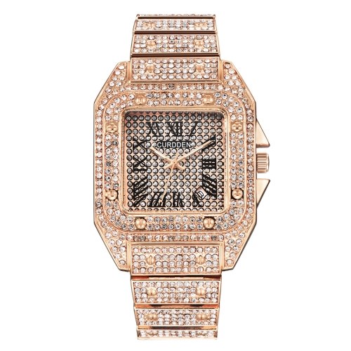

Men Quartz Watch with Rhinestones Male Fashion Watches Exquisite Diamond Watches Time & Calendar Display Male Cool Wristband Men's Birthday Festival Gifts