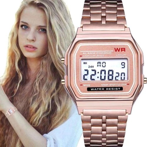 

F91 Multifunctional LED Digital Electronic Watch Staineless Steel Unisex Business Wrist Watch for Men Women with Luminous Alarm Calendar 12/24 Hour Display