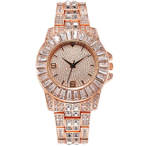 XR72207 Reloj de pulsera de mujer elegante y brillante de cristal completo Reloj casual con estilo simple Reloj de pulsera de cuarzo analógico Reloj de vestir para dama brillante con correa de aleación