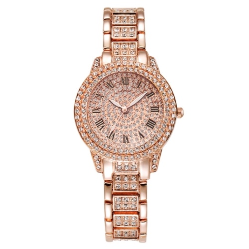 

XR72208 Luxurious Bling Full-Crystal Decorated Women Wristwatch Retro Classic Watch with Roman Numerals Analog Quartz Wristband Stylish Dress Watch with Alloy Strap