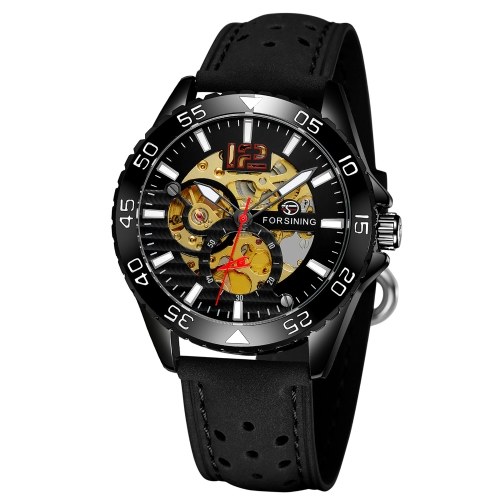 

Men's Watch Automatic Mechanical Watches with Leather Band Strap Classic Skeleton Dial Design Luminous Wristwatch