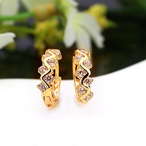 

Crystal Zircon 18K Gold Plated Women's Wave Hollow Hoop Earrings