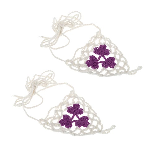 Cotton Thread Crochet Foot Chain Bracelet Anklet Maple Leaf Triangle Beach Barefoot Sandal Purple