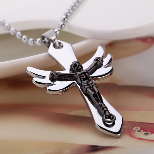 Moda personalizada crucifixo Jesus Cruz asa do anjo pingente colar corrente Vintage retrô Punk homem Womem jóias acessório