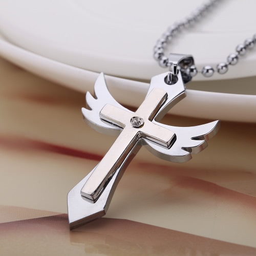 Mode personnalisé Croix aile d'ange pendentif collier chaîne Vintage Retro homme Punk Womem bijoux accessoire