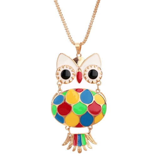 

Fashion Vintage Retro Colorful Enamel Owl Pendant Necklace Costume Sweater Chain Metal Alloy Bird Animal Jewelry for Woman Girl