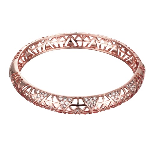 Hollow Triangles Brass Bangle Bracelet Embedded with AAA Zircon with An Opening Golden & Rose Golden Fashional Accessories for Women