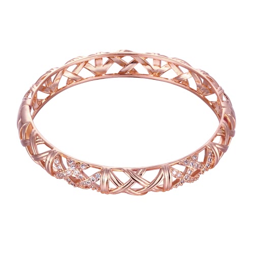 Hollow Nets Brass Bangle Bracelet Embedded with AAA Zircon with An Opening Golden & Rose Golden Fashional Accessories for Women