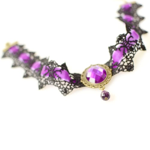 

Gothic Lace Collar Necklace with Crystal Stone Pendant
