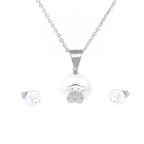 

Necklace Stub Earrings Artificial Pearl with Little Bear Women's Jewelry Set
