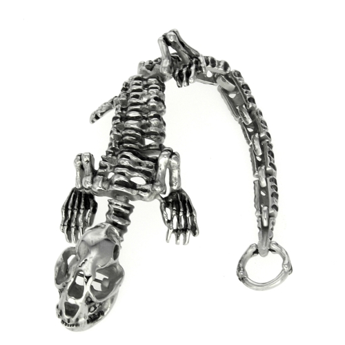 Ornamentos de titânio prata antiga aço polida Fashional Individual dinossauro esqueleto pulseira Punk Rock estilo masculino 316L