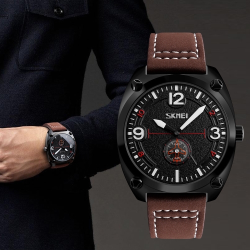 

SKMEI Fashion Casual Quartz Watch 3ATM Water-resistant Men Watches Genuine Leather Wristwatch Male