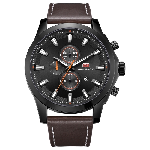 Reloj deportivo MINI FOCUS Fashion de cuero genuino para hombre Reloj deportivo luminoso de cuarzo resistente al agua 3ATM Hombre Reloj Relogio Musculino Chronograph