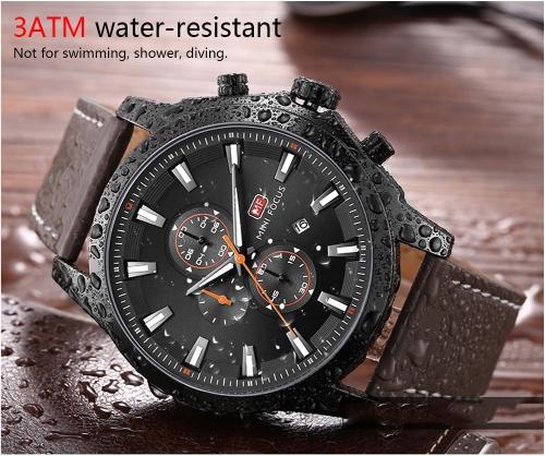 

MINI FOCUS Fashion Genuine Leather Men Sport Watch 3ATM Water-resistant Quartz Luminous Wristwatch Man Relogio Musculino Chronograph