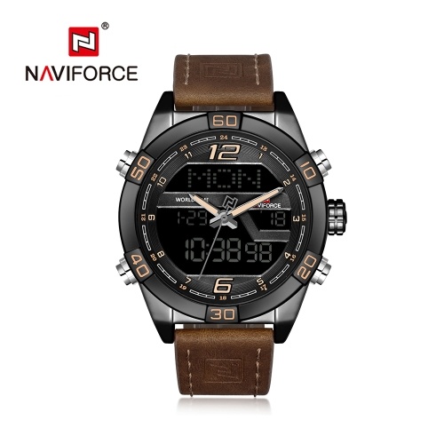 NAVIFORCE NF9128 marca de lujo reloj de pulsera de cuarzo resistente al agua reloj de pulsera de cuero genuino reloj de pulsera de cuero genuino