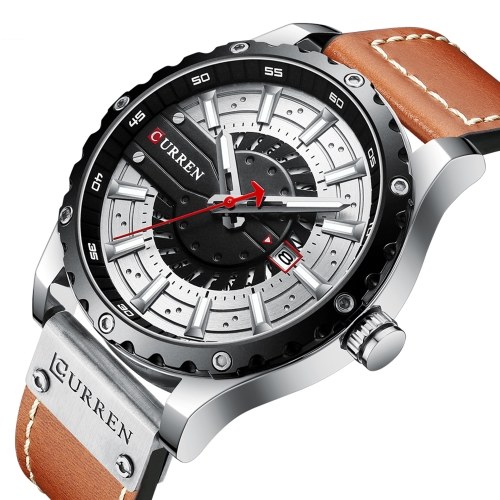 

CURREN Men Watch Quartz Movement Leather Strap Time & Calendar Display Luminous Design 3ATM Waterproof Male Fashion Wristband for Business & Daily Life